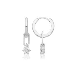 Silver Rhodium Plated Moon Clicker Earrings 