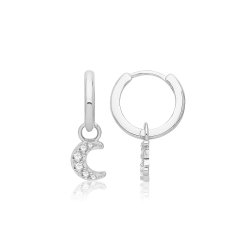 Silver Rhodium Plated Moon Clicker Earrings 