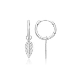 Silver Rhodium Plated Leaf Clicker Earrings 