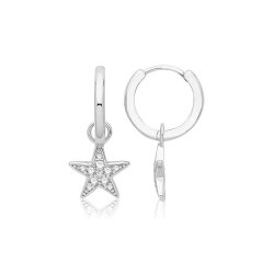 Silver Rhodium Plated Star Clicker Earrings 