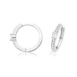 Silver Rhodium Plated Cz Hinged Earrings 