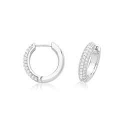 Silver Rhodium Plated Cz Hinged Earrings 