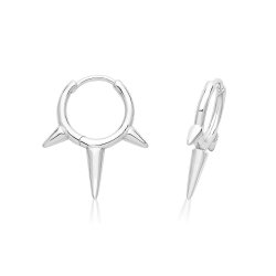 Silver Rhodium Plated Spike Hinged Earrings 