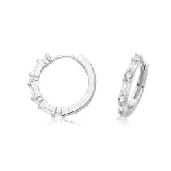 Silver Rhodium Plated Cz Hinged Earrings 