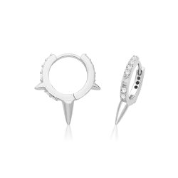 Silver Rhodium Plated Cz Spike Hinged Earrings 