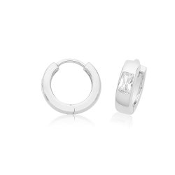 Silver Triple Plated Cz Set Hoop Earrings 