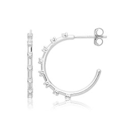 Silver Rhodium Plated Cz Hoop Earrings 