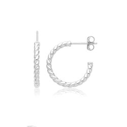 Silver Rhodium Plated Twist Hoop Earrings 