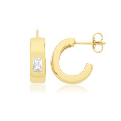 Silver Gold Plated Cz Set Hoop Earrings 
