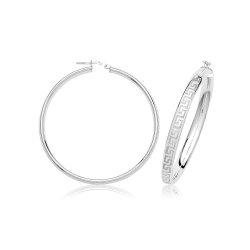 Silver  Greek Design Hoop Earrings G51320-