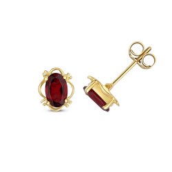 Garnet Oval Studs In 9ct Gold 