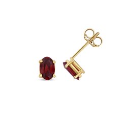 Garnet Oval Claw Set Studs In 9ct Gold 