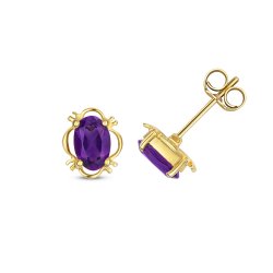 Amethyst Oval Studs In 9ct Gold 
