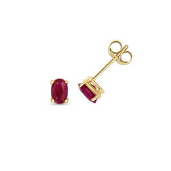 Ruby Oval Claw Set Studs In 9ct Gold 
