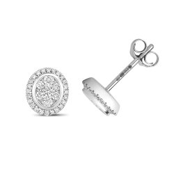 Diamond Oval Cluster Studs In 9ct White Gold 