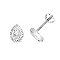 Diamond Pear Shape Cluster Studs In 9ct White Gold 