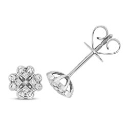 Diamond Clover Studs In 18ct White Gold 