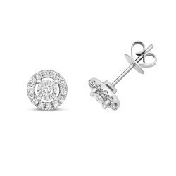 Diamond Illusion Cluster Studs In 9ct White Gold 