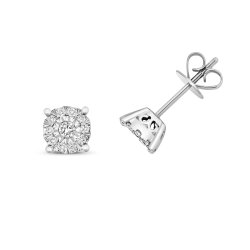 Diamond Illusion Cluster Studs In 9ct White Gold 