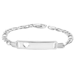 Silver Babies' Figaro Cut Out Heart Id Bracelet 