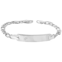 Silver Babies' Figaro Cz Set Id Bracelet 