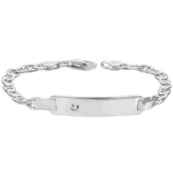 Silver Babies' Anchor Cz Set Id Bracelet 