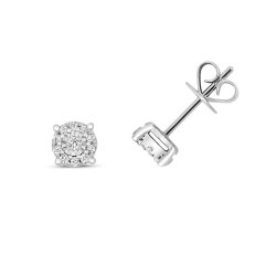 Diamond Illusion Cluster Studs In 9ct White Gold 