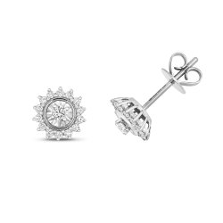 Diamond Illusion Cluster Studs In 9ct White Gold 
