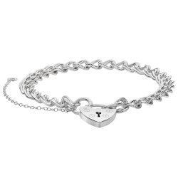 Silver Heart Padlock Charm Bracelet 
