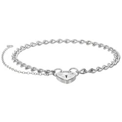 Silver Heart Padlock Charm Bracelet 
