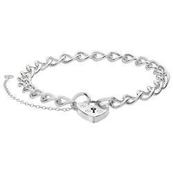 Silver Heart Padlock Charm Bracelet 