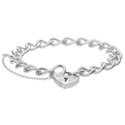 Silver Heart Padlock Charm Bracelet 