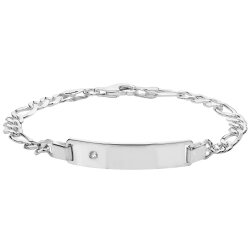 Silver Ladies' Figaro Cz Set Id Bracelet 