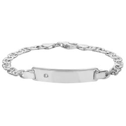 Silver Ladies' Anchor Cz Set Id Bracelet 