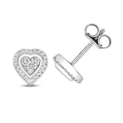 Diamond Heart Cluster Studs In 9ct White Gold 