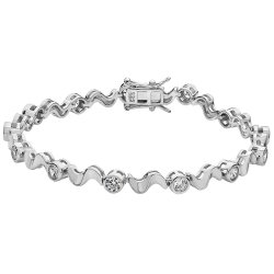 Silver Cz Bezel Wave Bracelet 