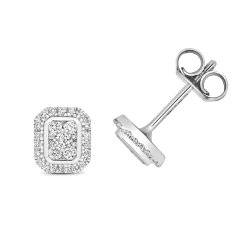 Diamond Octagon Cluster Studs In 9ct White Gold 