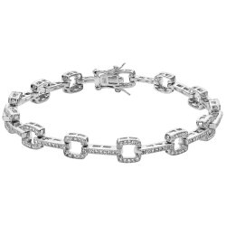 Silver Cz Square Linked Bracelet 