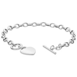Silver T-bar Heart Charm Bracelet 