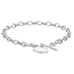 Silver Cz T-bar Heart Charm Bracelet 