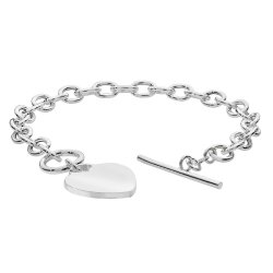 Silver Cz T-bar Heart Charm Bracelet 