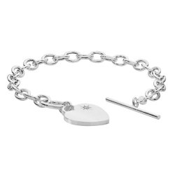 Silver Cz T-bar Heart Charm Bracelet 