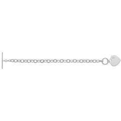 Silver Cz T-bar Heart Charm Bracelet 