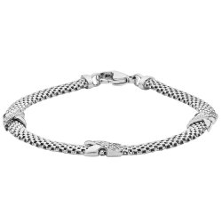 Silver Rhodium Plated Cz Set Mesh Bracelet 