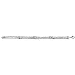 Silver Rhodium Plated Cz Set Mesh Bracelet 