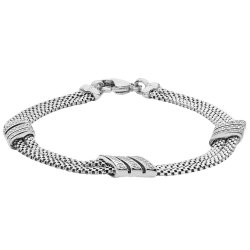 Silver Rhodium Plated Cz Set Mesh Bracelet 
