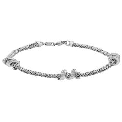 Silver Rhodium Plated Cz Set Spiral Mesh Bracelet 