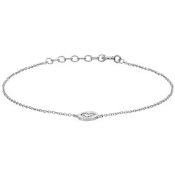 Silver Rhodium Plated Cz Heart Disc Bracelet 