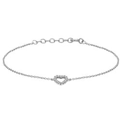 Silver Rhodium Plated Cz Open Heart Bracelet 