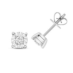 Diamond Round Illusion Studs In 9ct White Gold 